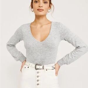 Abercrombie & Fitch Light Gray V-Neck Bodysuit